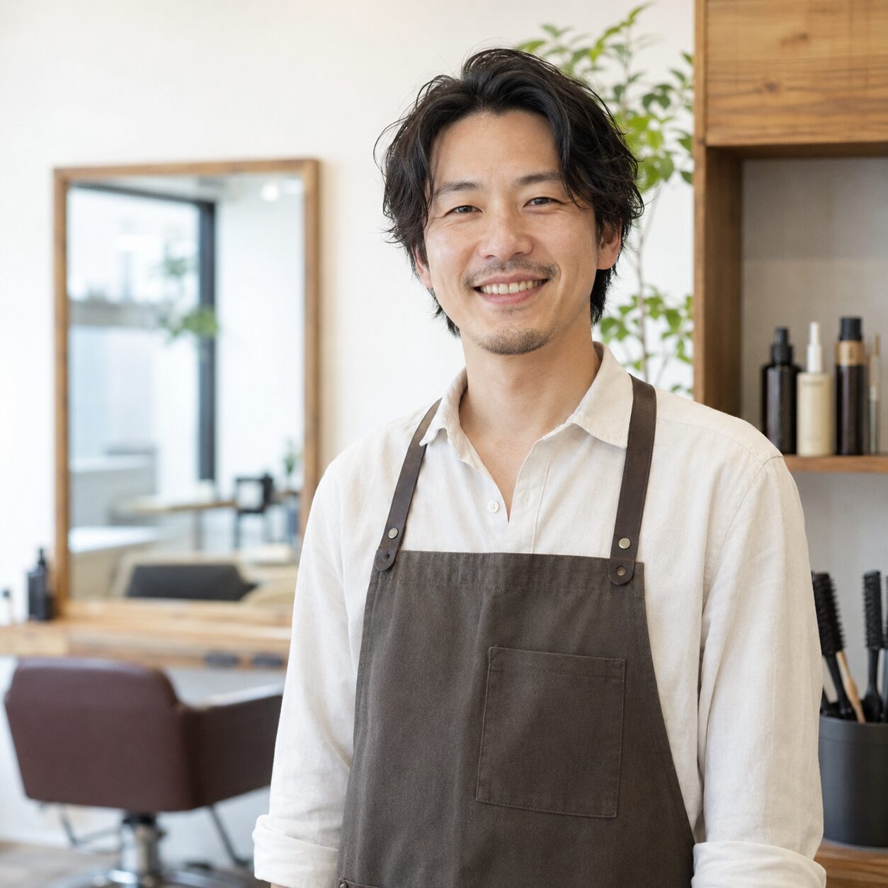 美容院で働く30代男性経営者のイメージ