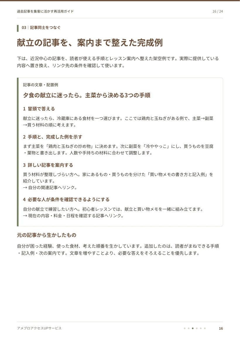 過去記事を集客に活かす再活用ガイド・16ページのサンプル