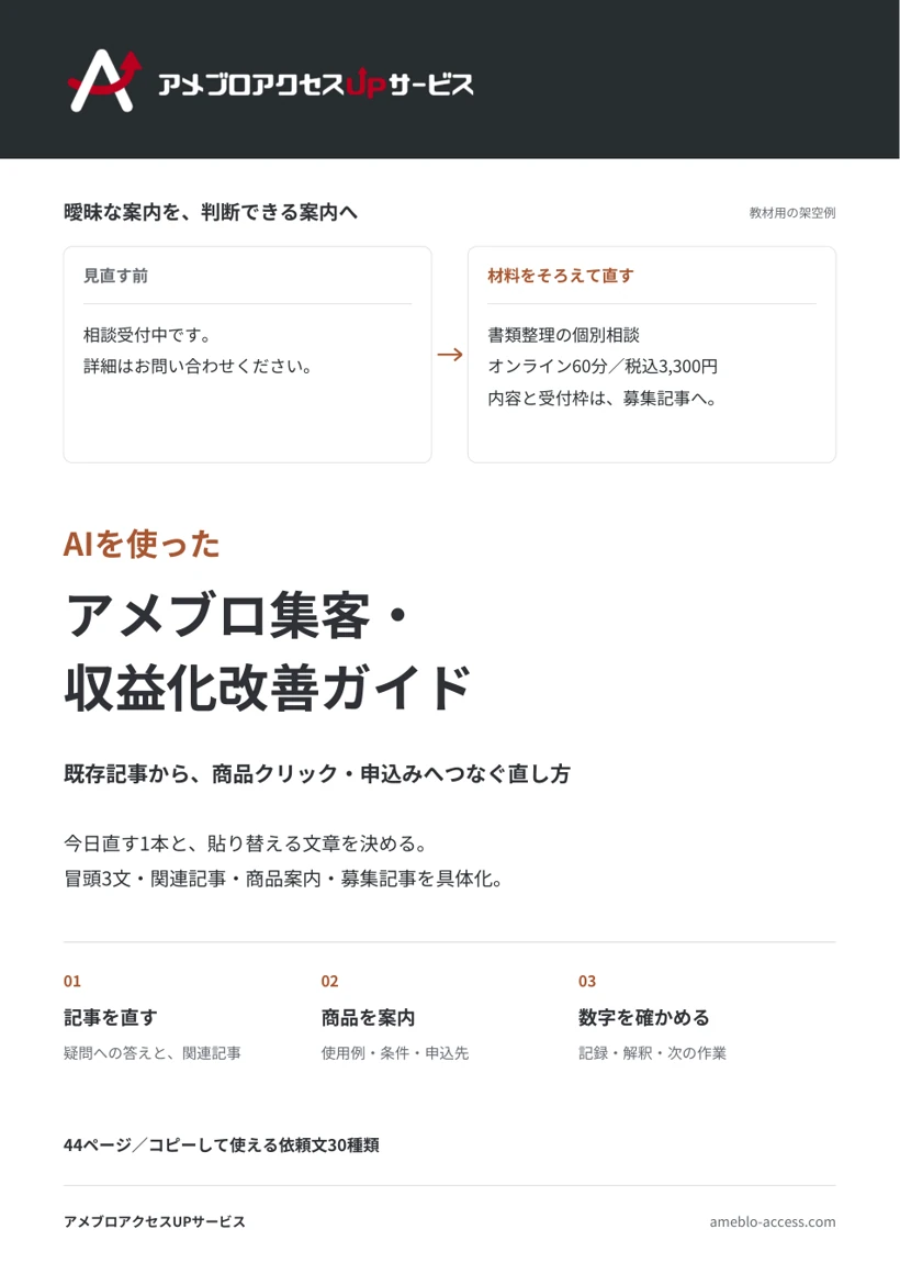 AIを使ったアメブロ集客・収益化改善ガイドの表紙